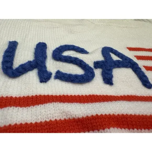 USA Red white blue flag 4th of July Sweater ruffle Pullover By Main Strip L NWT - Picture 7 of 12